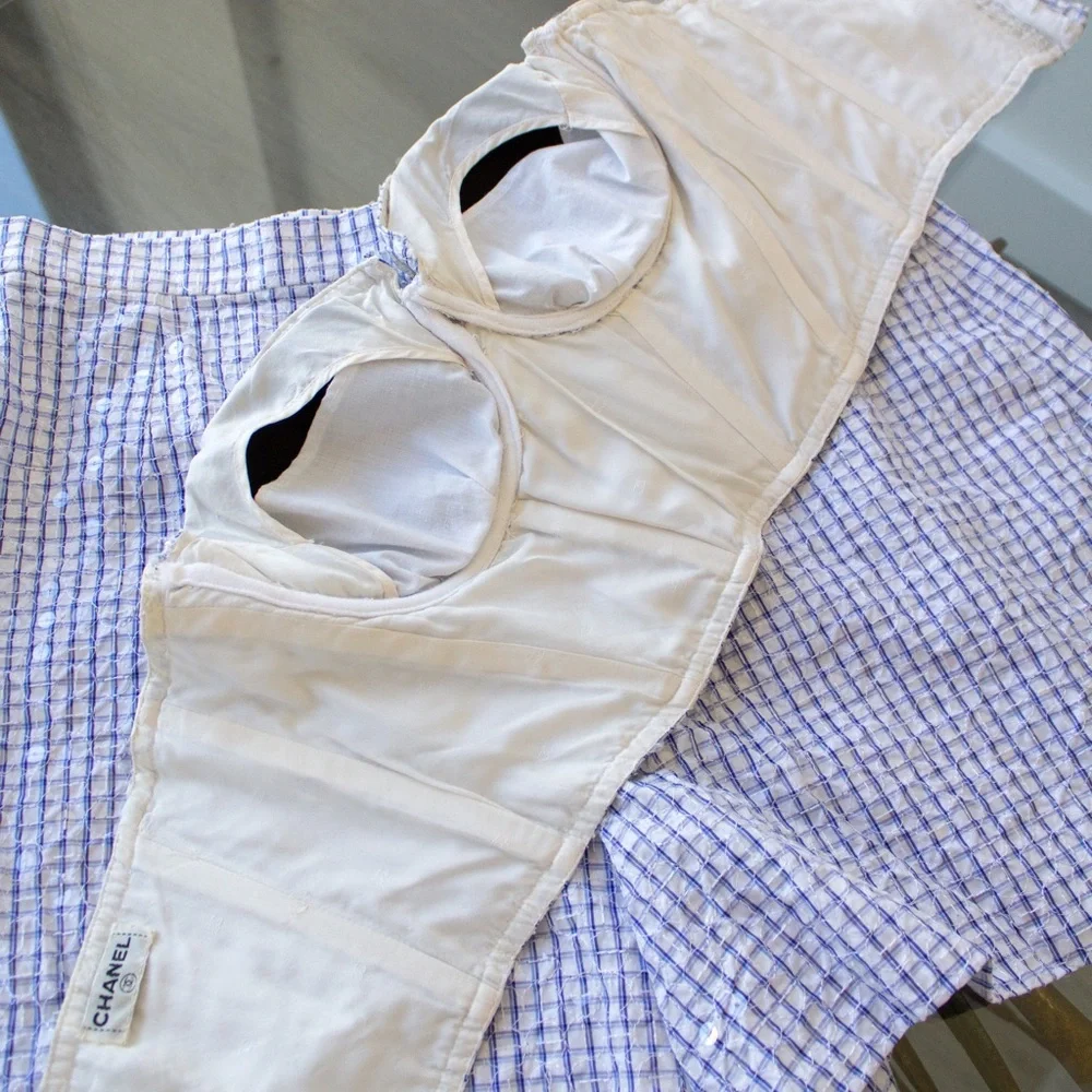 Rare Chanel Vintage Cruise 1995 Blue Gingham Bustier Shorts Camellia 95C Set - Picture 11 of 15